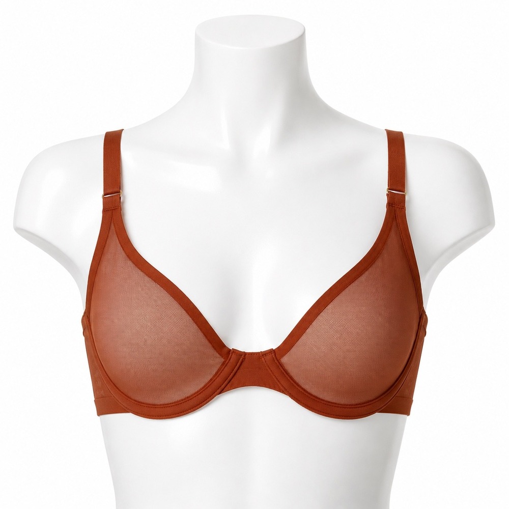 CUUP The Plunge Bra Women's Size 34C Rust Burnt Orange Sheer Unlined Underwire